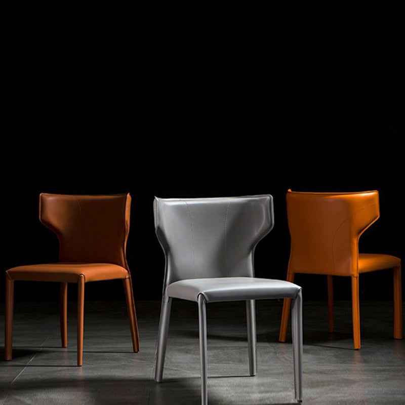 Faux Leather Wingback Side Chair Modern Armless Dining Chairs