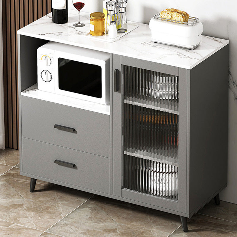 Modern Style Dining Server 2-drawer Sideboard Table with Open Storage 35.4"L x 13.4"W x 37.4"H Grey Clearhalo 'buffet_sideboard' 'Buffets & Sideboards' 'furn' 'furn_buffet_sideboard' 'Furniture' 'Kitchen & Dining Furniture' 6104951