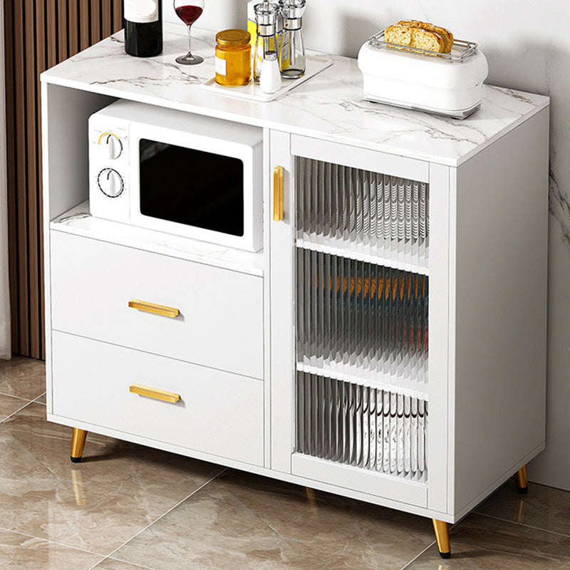 Modern Style Dining Server 2-drawer Sideboard Table with Open Storage 35.4"L x 13.4"W x 37.4"H White Clearhalo 'buffet_sideboard' 'Buffets & Sideboards' 'furn' 'furn_buffet_sideboard' 'Furniture' 'Kitchen & Dining Furniture' 6104953