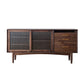 3 Drawer Side Board Adjustable Shelves Pine Solid Wood Credenza with Sliding Door