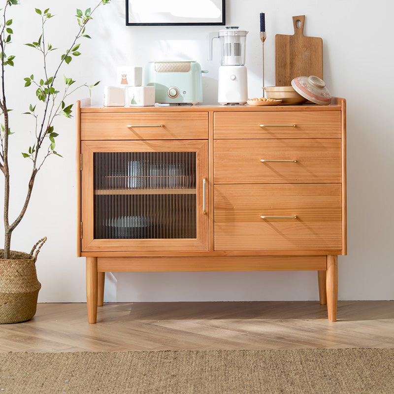 Modern Pine Solid Wood Sideboard 4-drawer Antique Finish Dining Server with Glass Door Clearhalo 'buffet_sideboard' 'Buffets & Sideboards' 'furn' 'furn_buffet_sideboard' 'Furniture' 'Kitchen & Dining Furniture' 6105019