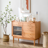 Modern Pine Solid Wood Sideboard 4-drawer Antique Finish Dining Server with Glass Door Clearhalo 'buffet_sideboard' 'Buffets & Sideboards' 'furn' 'furn_buffet_sideboard' 'Furniture' 'Kitchen & Dining Furniture' 6105021