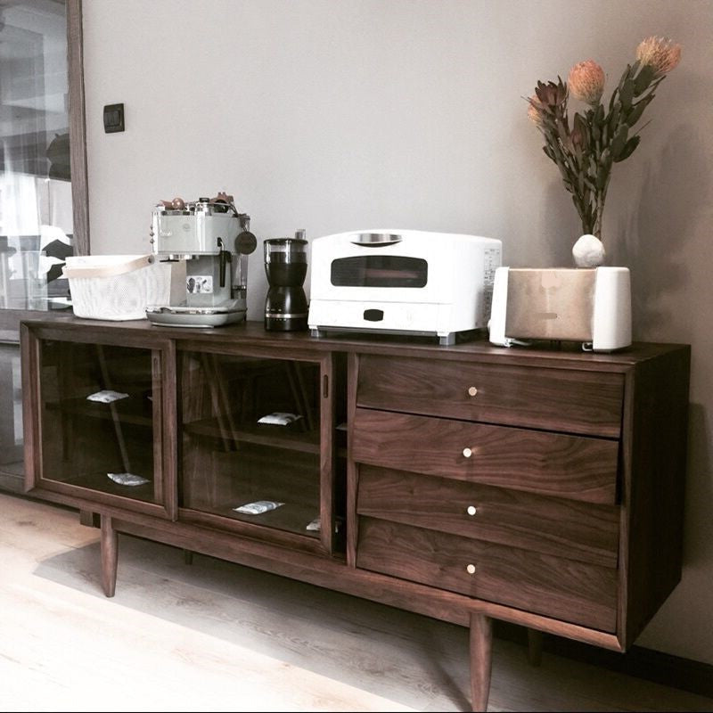 Sideboard moderno a 4 a tasto da pranzo in legno massiccio a 4 cassetto con porta scorrevole