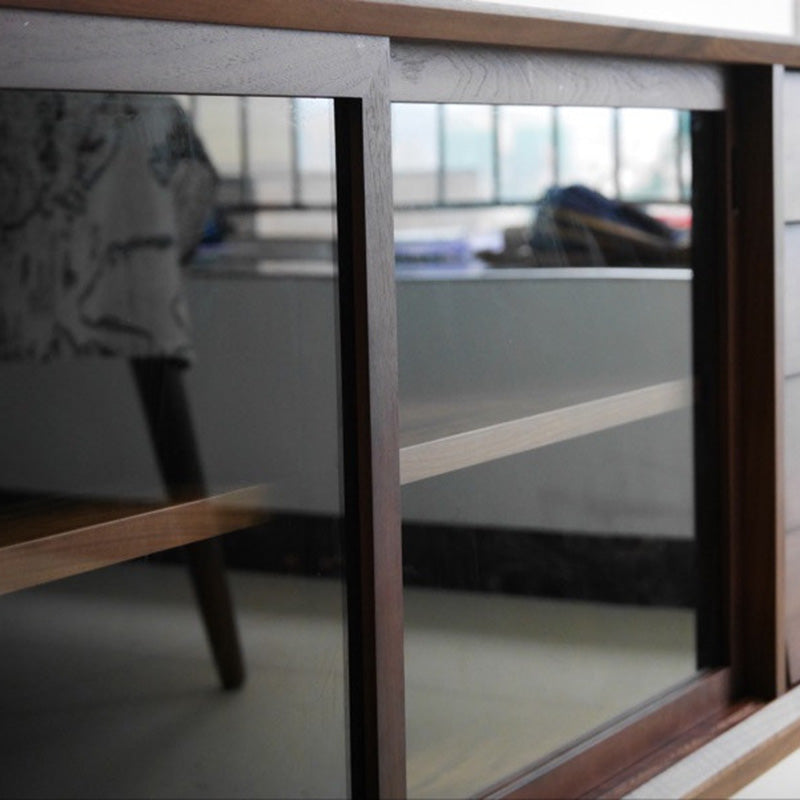 Sideboard moderno a 4 a tasto da pranzo in legno massiccio a 4 cassetto con porta scorrevole