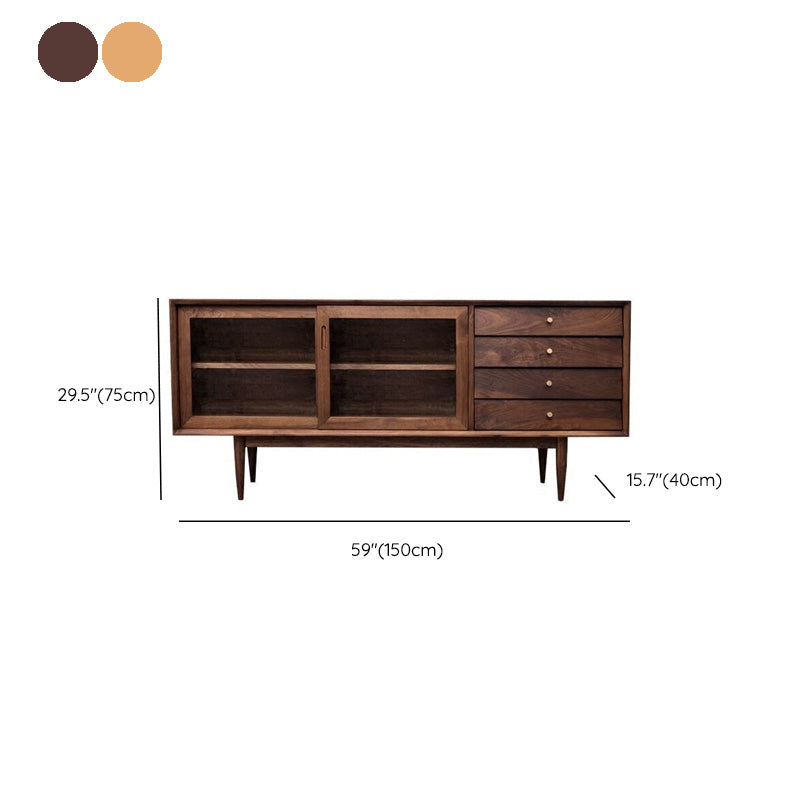 Sideboard moderno a 4 a tasto da pranzo in legno massiccio a 4 cassetto con porta scorrevole