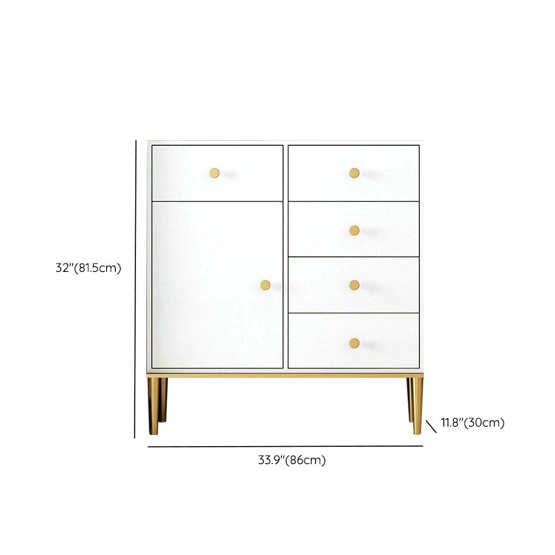 Server da pranzo del cassetto in legno ingegnerizzato bianco con gambe metalliche