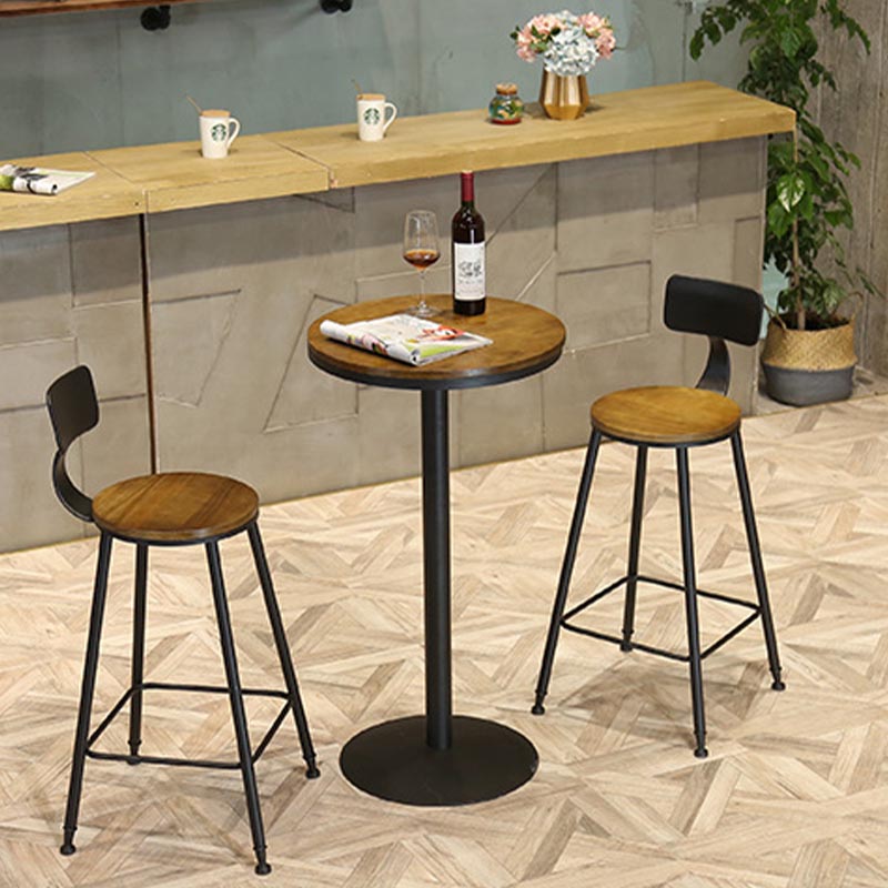 Industrial 1/3/4/5 Pieces Bar Table Set Round Pine Wood Counter Table with Stools for Cafe 3 Pieces: 1 Dark Brown Table, 3 Dark Brown Stools Clearhalo 'Bar Furniture' 'furn' 'furn_home_bar_bar_sets' 'Furniture' 'Home Bars & Bar Sets' 'home_bar_bar_sets' 'Kitchen & Dining Furniture' 6105196