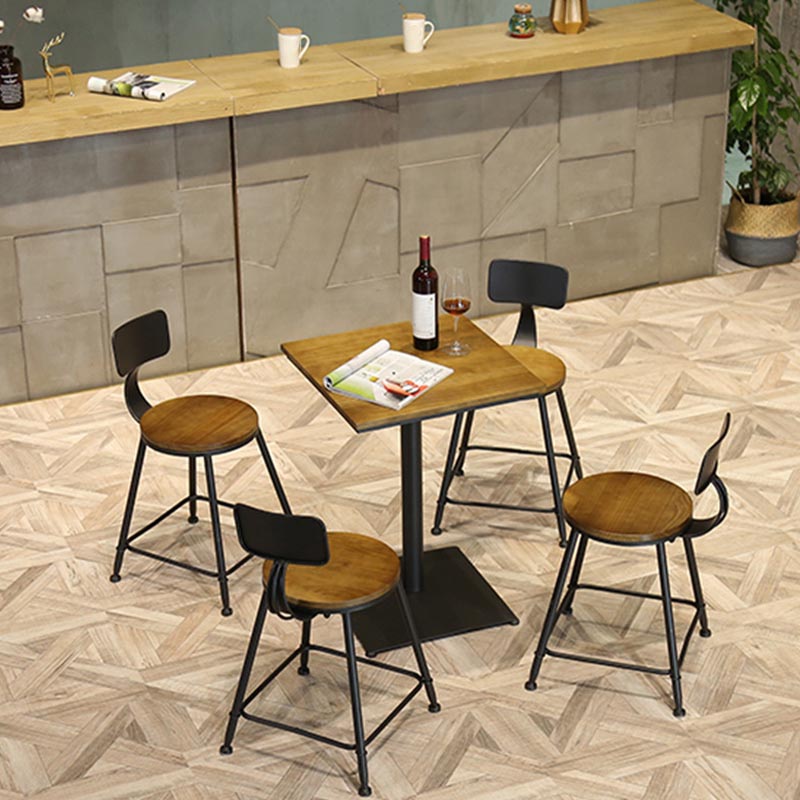 Industrial 1/3/4/5 Pieces Bar Table Set Round Pine Wood Counter Table with Stools for Cafe 5 Pieces: 1 Light Brown Table, 4 Brown Stools Clearhalo 'Bar Furniture' 'furn' 'furn_home_bar_bar_sets' 'Furniture' 'Home Bars & Bar Sets' 'home_bar_bar_sets' 'Kitchen & Dining Furniture' 6105202