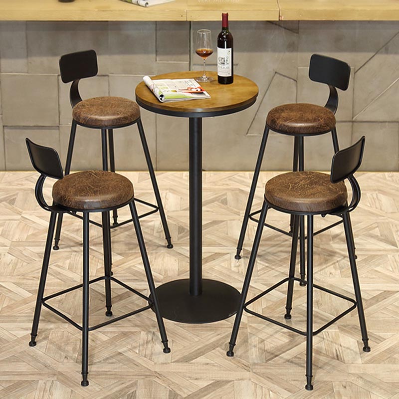 Industrial 1/3/4/5 Pieces Bar Table Set Round Pine Wood Counter Table with Stools for Cafe 5 Pieces: 1 Dark Brown Table, 4 Black Brown Stools Clearhalo 'Bar Furniture' 'furn' 'furn_home_bar_bar_sets' 'Furniture' 'Home Bars & Bar Sets' 'home_bar_bar_sets' 'Kitchen & Dining Furniture' 6105203