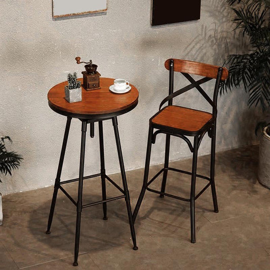 Industrial Round Bar Table Set 1/2 Pieces Solid Wood Bar Table Set for Indoor