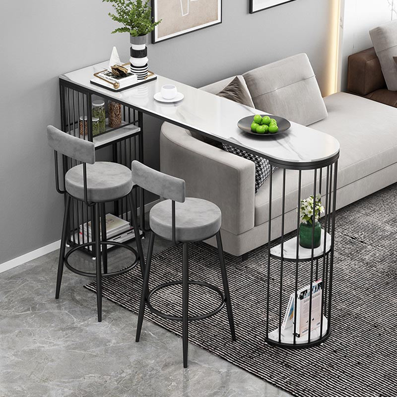 Modern 1/3 Pieces Bar Table Set Stone Counter Table with High Stools for Milk Tea Shop 3 Pieces: White Table, 2 Light Gray Stools Clearhalo 'Bar Furniture' 'furn' 'furn_home_bar_bar_sets' 'Furniture' 'Home Bars & Bar Sets' 'home_bar_bar_sets' 'Kitchen & Dining Furniture' 6105468