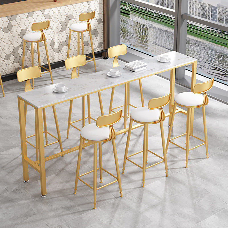 Glam Style Rectangle Bar Table 1/2/7 Pieces Faux Marble Counter Table 7 Pieces: Table, 6 White Stools Clearhalo 'Bar Furniture' 'furn' 'furn_home_bar_bar_sets' 'Furniture' 'Home Bars & Bar Sets' 'home_bar_bar_sets' 'Kitchen & Dining Furniture' 6105548