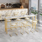 Glam Style Rectangle Bar Table 1/2/7 Pieces Faux Marble Counter Table 7 Pieces: Table, 6 Gold Stools Clearhalo 'Bar Furniture' 'furn' 'furn_home_bar_bar_sets' 'Furniture' 'Home Bars & Bar Sets' 'home_bar_bar_sets' 'Kitchen & Dining Furniture' 6105555