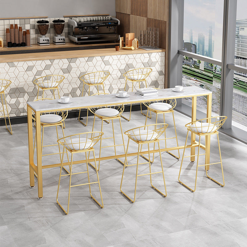 Glam Style Rectangle Bar Table 1/2/7 Pieces Faux Marble Counter Table 7 Pieces: Table, 6 Gold Stools Clearhalo 'Bar Furniture' 'furn' 'furn_home_bar_bar_sets' 'Furniture' 'Home Bars & Bar Sets' 'home_bar_bar_sets' 'Kitchen & Dining Furniture' 6105555