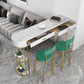 Glam Style Stone Bar Table 1/3/4 Pieces Counter Table with Upholstered Stools 3 Pieces: Table, 2 Light Green Stools Clearhalo 'Bar Furniture' 'furn' 'furn_home_bar_bar_sets' 'Furniture' 'Home Bars & Bar Sets' 'home_bar_bar_sets' 'Kitchen & Dining Furniture' 6105603