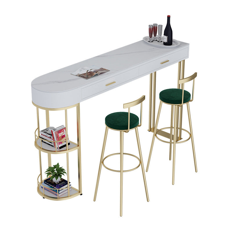 Glam Style Stone Bar Table 1/3/4 Pieces Counter Table with Upholstered Stools White 71"L x 16"W Clearhalo 'Bar Furniture' 'furn' 'furn_home_bar_bar_sets' 'Furniture' 'Home Bars & Bar Sets' 'home_bar_bar_sets' 'Kitchen & Dining Furniture' 6105611
