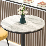 Industrial Round Bar Table Set 1/2/3 Pieces Stone Counter Table with Solid Back Stools