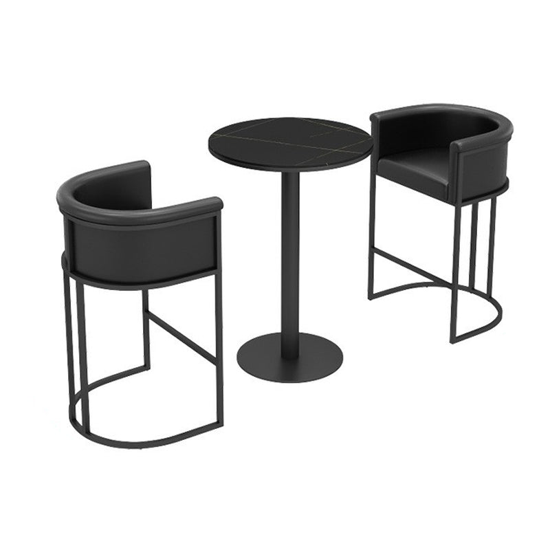 1/2/3 Pieces Industrial Black Bar Table Set Round Bistro Set with Solid Back Stools 3 Pieces: Black Table, 2 Black Stools Clearhalo 'Bar Furniture' 'furn' 'furn_home_bar_bar_sets' 'Furniture' 'Home Bars & Bar Sets' 'home_bar_bar_sets' 'Kitchen & Dining Furniture' 6105670