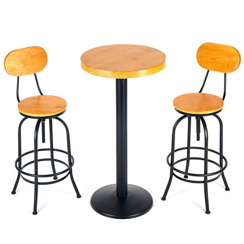 1/2/3 Pieces Industrial Style Round Bar Table Set Solid Wood Bistro Set 3 Pieces: 1 Brown Table, 2 Brown Stools Clearhalo 'Bar Furniture' 'furn' 'furn_home_bar_bar_sets' 'Furniture' 'Home Bars & Bar Sets' 'home_bar_bar_sets' 'Kitchen & Dining Furniture' 6105693