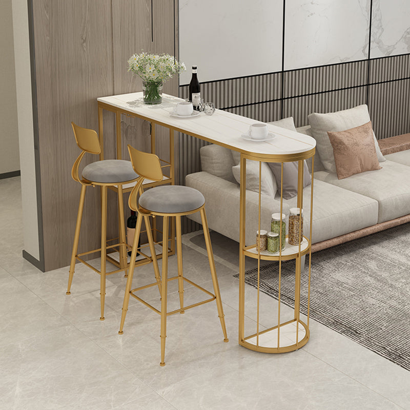 Glam Style Fixed Bar Table 1/2/3 Pieces Stone Counter Table for Dining Room 3 Pieces: 1 White Table, 2 Stools Clearhalo 'Bar Furniture' 'furn' 'furn_home_bar_bar_sets' 'Furniture' 'Home Bars & Bar Sets' 'home_bar_bar_sets' 'Kitchen & Dining Furniture' 6105779