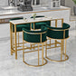 Modern Faux Marble Top Pub Table Set 1/3/5 Pieces White Bar Set with Upholstered Stools 5 Pieces: Table, 4 Green Stools Clearhalo 'Bar Furniture' 'furn' 'furn_home_bar_bar_sets' 'Furniture' 'Home Bars & Bar Sets' 'home_bar_bar_sets' 'Kitchen & Dining Furniture' 6105824