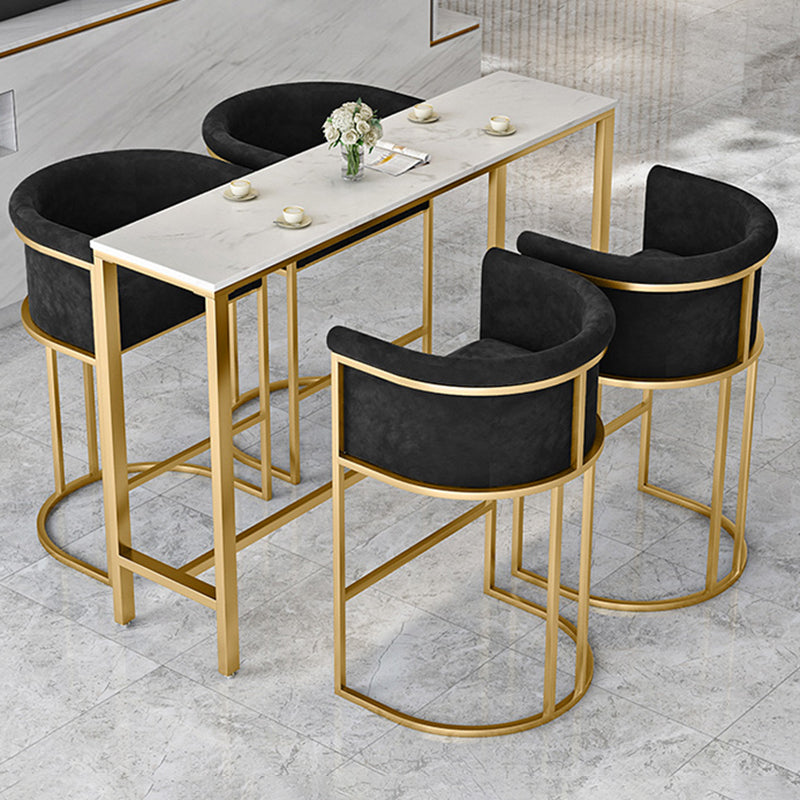 Modern Faux Marble Top Pub Table Set 1/3/5 Pieces White Bar Set with Upholstered Stools 5 Pieces: Table, 4 Black Stools Clearhalo 'Bar Furniture' 'furn' 'furn_home_bar_bar_sets' 'Furniture' 'Home Bars & Bar Sets' 'home_bar_bar_sets' 'Kitchen & Dining Furniture' 6105826