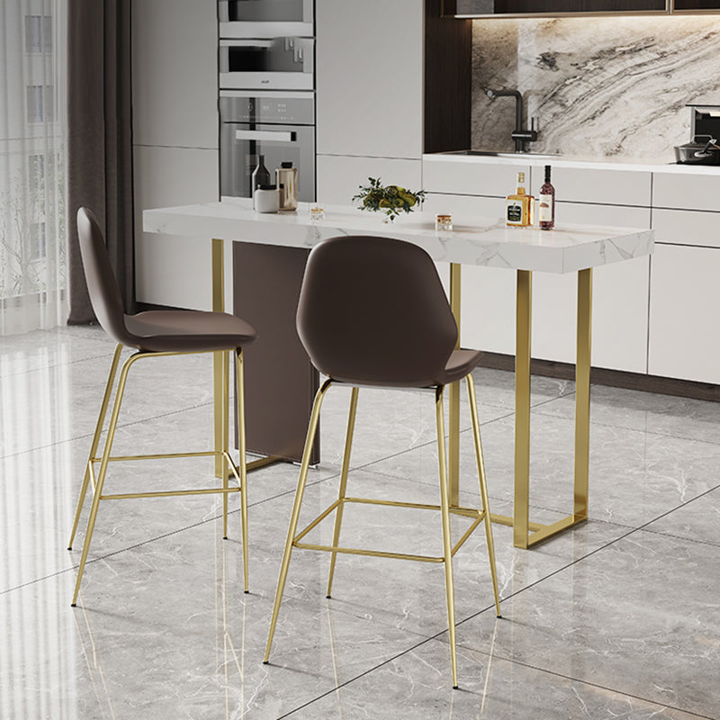 1/2/3 Pieces White Bar Set Glam Stone Top Pub Table with Brown Upholstered Stools Clearhalo 'Bar Furniture' 'furn' 'furn_home_bar_bar_sets' 'Furniture' 'Home Bars & Bar Sets' 'home_bar_bar_sets' 'Kitchen & Dining Furniture' 6105882