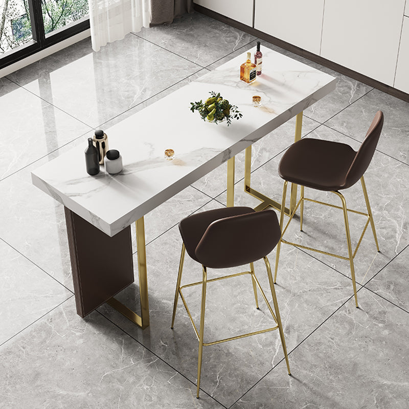 1/2/3 Pieces White Bar Set Glam Stone Top Pub Table with Brown Upholstered Stools Clearhalo 'Bar Furniture' 'furn' 'furn_home_bar_bar_sets' 'Furniture' 'Home Bars & Bar Sets' 'home_bar_bar_sets' 'Kitchen & Dining Furniture' 6105885