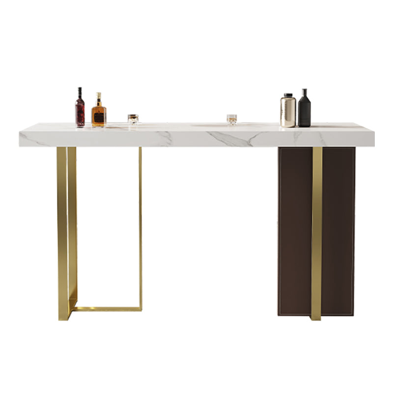 1/2/3 Pieces White Bar Set Glam Stone Top Pub Table with Brown Upholstered Stools Clearhalo 'Bar Furniture' 'furn' 'furn_home_bar_bar_sets' 'Furniture' 'Home Bars & Bar Sets' 'home_bar_bar_sets' 'Kitchen & Dining Furniture' 6105887