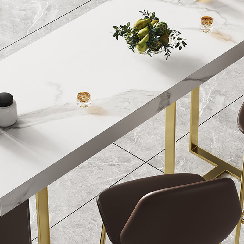 1/2/3 Pieces White Bar Set Glam Stone Top Pub Table with Brown Upholstered Stools Clearhalo 'Bar Furniture' 'furn' 'furn_home_bar_bar_sets' 'Furniture' 'Home Bars & Bar Sets' 'home_bar_bar_sets' 'Kitchen & Dining Furniture' 6105888