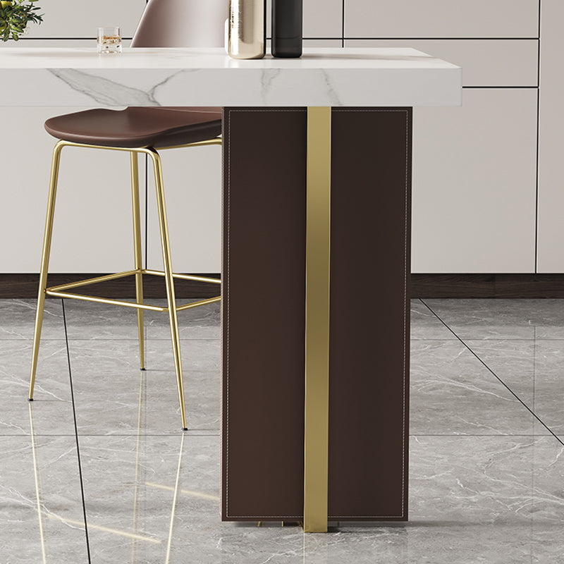 1/2/3 Pieces White Bar Set Glam Stone Top Pub Table with Brown Upholstered Stools Clearhalo 'Bar Furniture' 'furn' 'furn_home_bar_bar_sets' 'Furniture' 'Home Bars & Bar Sets' 'home_bar_bar_sets' 'Kitchen & Dining Furniture' 6105890