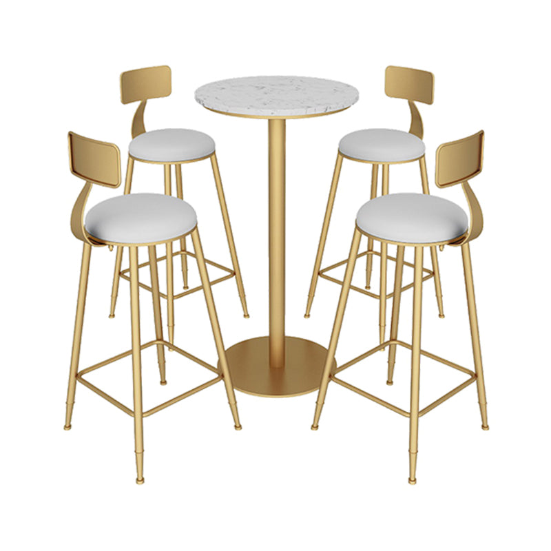 Glam Bar Pub Table Set 1/2/3/5 Pieces Bar Table and Stools for Living Room 5 Pieces: 1 White Gold Table, 4 Stools Clearhalo 'Bar Furniture' 'furn' 'furn_home_bar_bar_sets' 'Furniture' 'Home Bars & Bar Sets' 'home_bar_bar_sets' 'Kitchen & Dining Furniture' 6105926