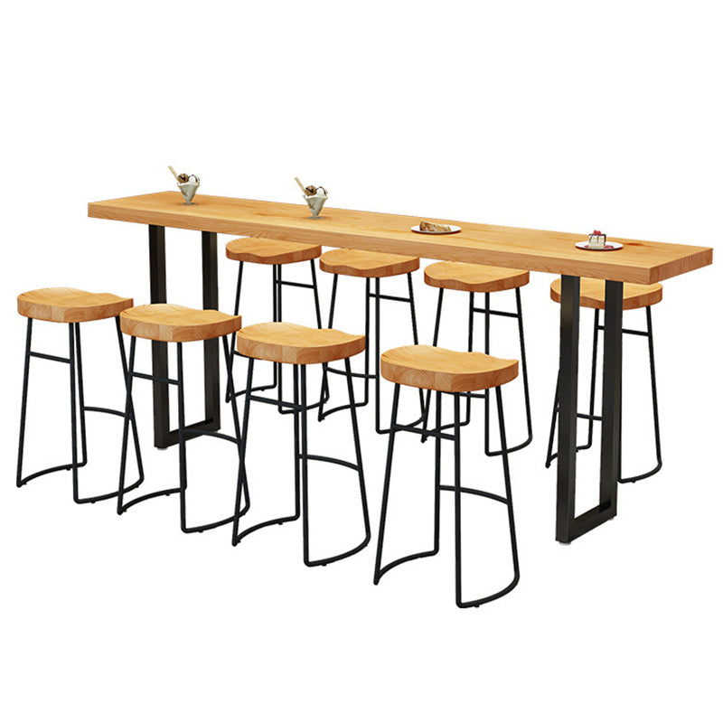 1/2/4/7/9 Pieces Industrial Rectangular Pub Table Set Wooden Counter Table Set 9 Pieces: Table, 8 Black Stools Clearhalo 'Bar Furniture' 'furn' 'furn_home_bar_bar_sets' 'Furniture' 'Home Bars & Bar Sets' 'home_bar_bar_sets' 'Kitchen & Dining Furniture' 6106011
