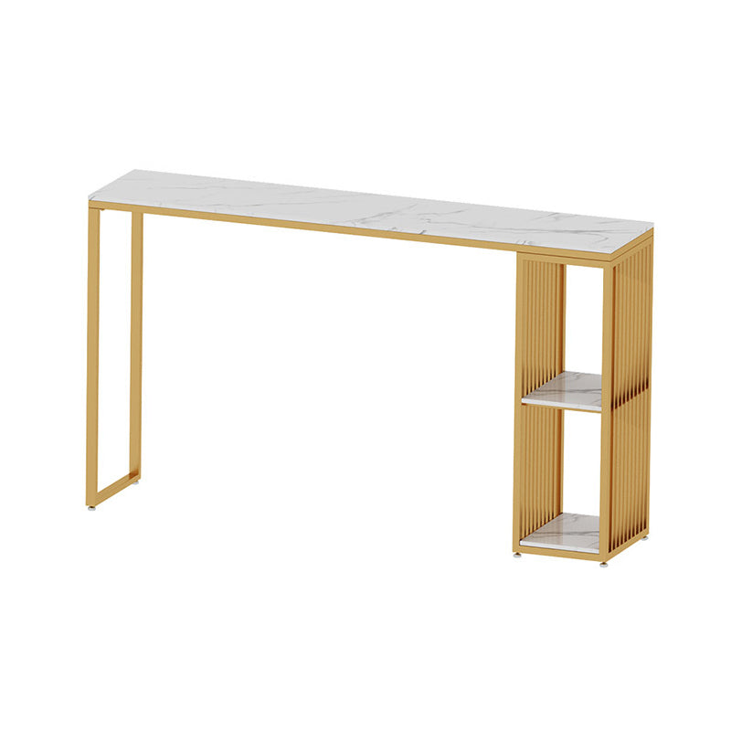 Glam Style Fixed Bar Table 1/2/3 Pieces Faux Marble Rectangle Counter Table White-Gold 71"L x 16"W Clearhalo 'Bar Furniture' 'furn' 'furn_home_bar_bar_sets' 'Furniture' 'Home Bars & Bar Sets' 'home_bar_bar_sets' 'Kitchen & Dining Furniture' 6106120