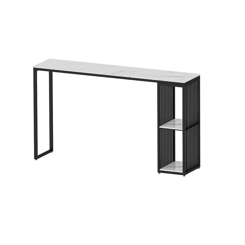 Glam Style Fixed Bar Table 1/2/3 Pieces Faux Marble Rectangle Counter Table White-Black 71"L x 16"W Clearhalo 'Bar Furniture' 'furn' 'furn_home_bar_bar_sets' 'Furniture' 'Home Bars & Bar Sets' 'home_bar_bar_sets' 'Kitchen & Dining Furniture' 6106121
