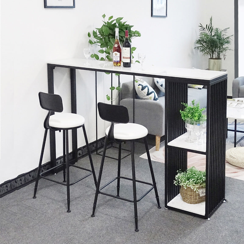 Glam Style Fixed Bar Table 1/2/3 Pieces Faux Marble Rectangle Counter Table 3 Pieces: 1 White Black Table, 2 Black Stools Clearhalo 'Bar Furniture' 'furn' 'furn_home_bar_bar_sets' 'Furniture' 'Home Bars & Bar Sets' 'home_bar_bar_sets' 'Kitchen & Dining Furniture' 6106122