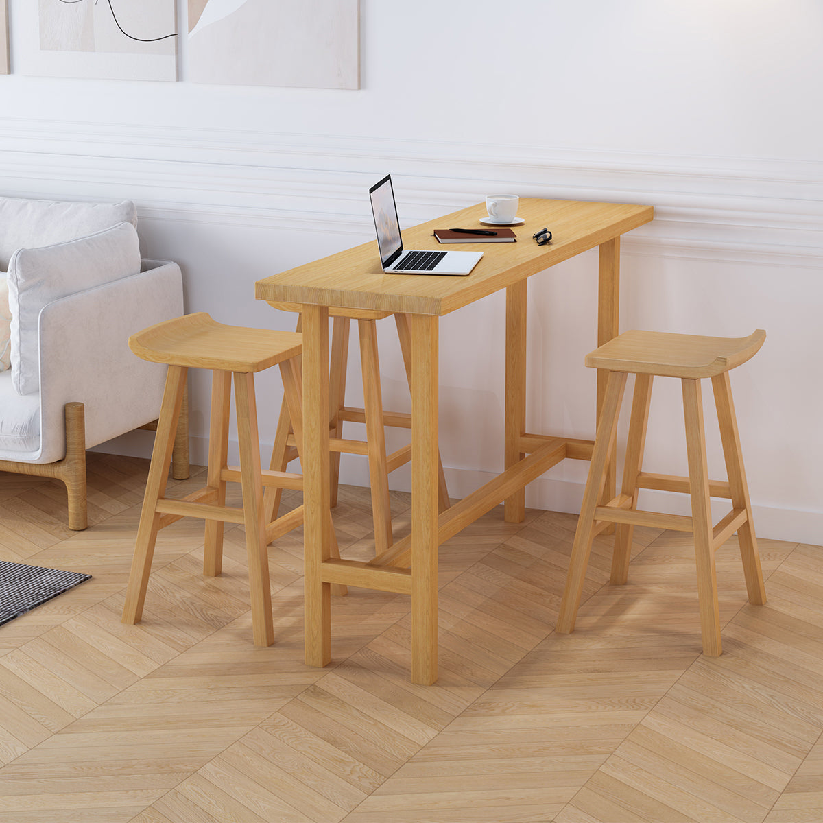 Natural Bar Table Set 1/4 Pieces Rectangle Solid Wood Counter Table Set Clearhalo 'Bar Furniture' 'furn' 'furn_home_bar_bar_sets' 'Furniture' 'Home Bars & Bar Sets' 'home_bar_bar_sets' 'Kitchen & Dining Furniture' 6106185