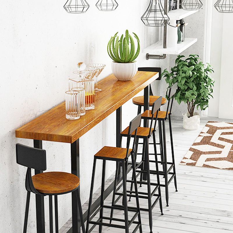 Industrial Rectangle Bar Table Set 1/6 Pieces Solid Wood Fixed Counter Table Clearhalo 'Bar Furniture' 'furn' 'furn_home_bar_bar_sets' 'Furniture' 'Home Bars & Bar Sets' 'home_bar_bar_sets' 'Kitchen & Dining Furniture' 6106233