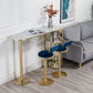 Glam Style Bar Table 1/3 Pieces Faux Marble Counter Table with Upholstered Stools 3 Pieces: White Table, 2 Blue Stools Clearhalo 'Bar Furniture' 'furn' 'furn_home_bar_bar_sets' 'Furniture' 'Home Bars & Bar Sets' 'home_bar_bar_sets' 'Kitchen & Dining Furniture' 6106304