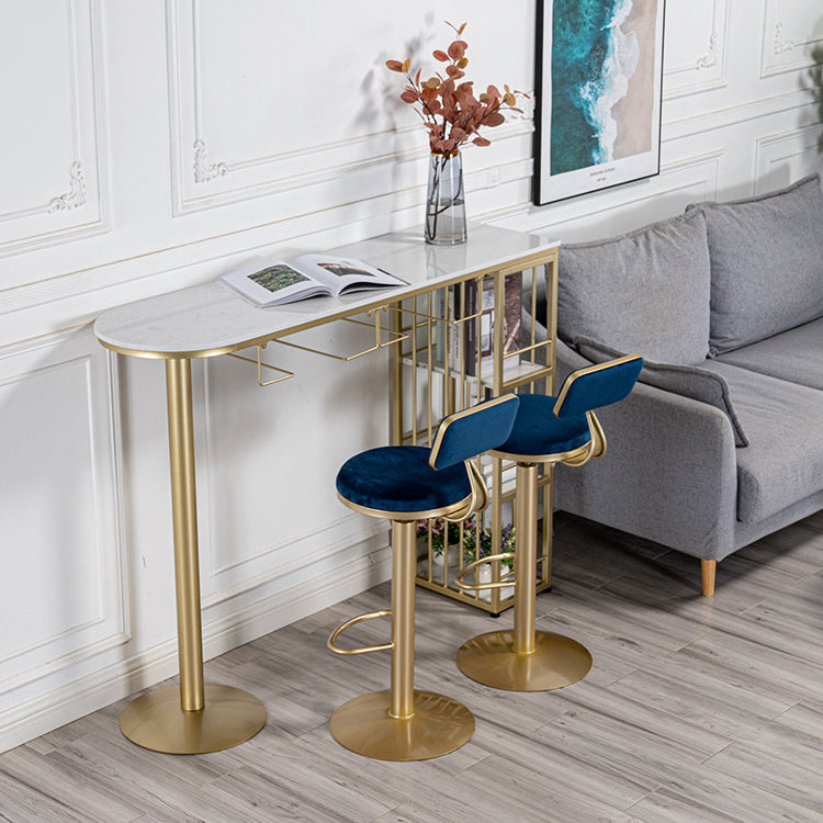 Glam Style Bar Table 1/3 Pieces Faux Marble Counter Table with Upholstered Stools 3 Pieces: White Table, 2 Blue Stools Clearhalo 'Bar Furniture' 'furn' 'furn_home_bar_bar_sets' 'Furniture' 'Home Bars & Bar Sets' 'home_bar_bar_sets' 'Kitchen & Dining Furniture' 6106304