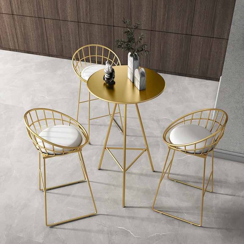 Industrial Round Bar Table Set 1/2/3/4 Pieces Gold Iron Bistro Set with Footrest 4 Pieces: Table, 3 Stools Clearhalo 'Bar Furniture' 'furn' 'furn_home_bar_bar_sets' 'Furniture' 'Home Bars & Bar Sets' 'home_bar_bar_sets' 'Kitchen & Dining Furniture' 6106327
