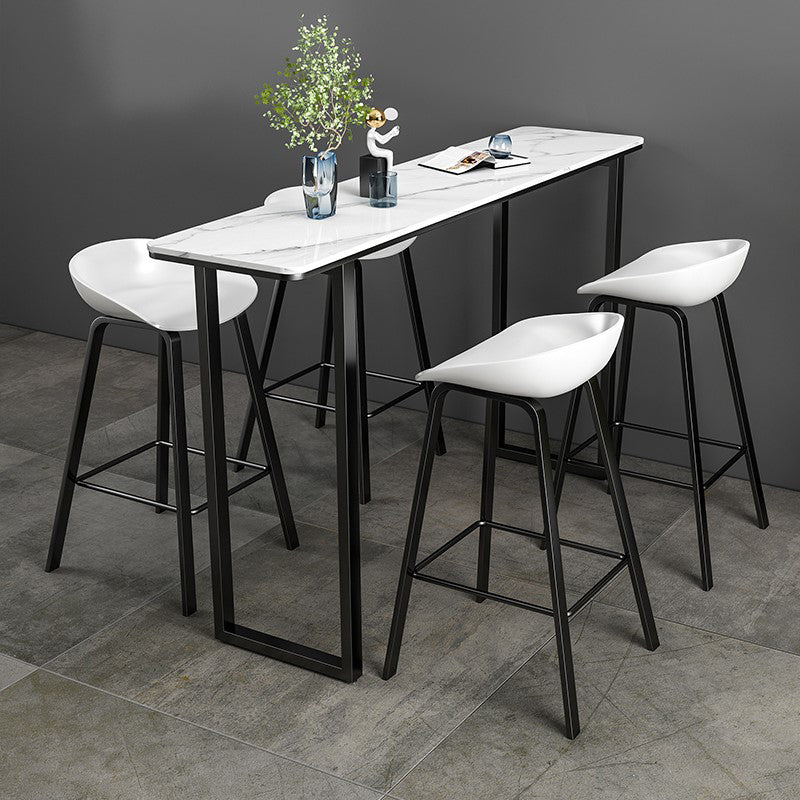 Industrial Rectangle Bar Table Set 1/2/3/5 Pieces Stone Counter Table for Indoor 5 Pieces: White Table, 4 White Stools Clearhalo 'Bar Furniture' 'furn' 'furn_home_bar_bar_sets' 'Furniture' 'Home Bars & Bar Sets' 'home_bar_bar_sets' 'Kitchen & Dining Furniture' 6106340