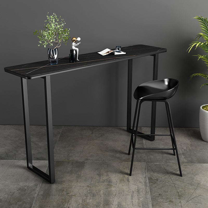 Industrial Rectangle Bar Table Set 1/2/3/5 Pieces Stone Counter Table for Indoor 2 Pieces: 1 Black Table, 1 Gray Stool Clearhalo 'Bar Furniture' 'furn' 'furn_home_bar_bar_sets' 'Furniture' 'Home Bars & Bar Sets' 'home_bar_bar_sets' 'Kitchen & Dining Furniture' 6106347
