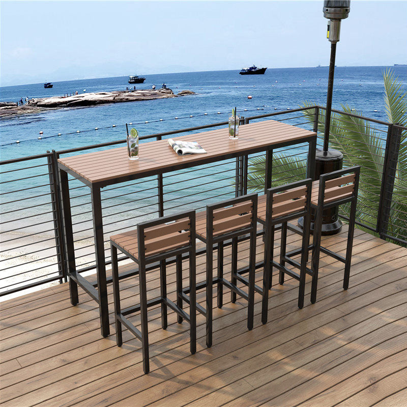 Industrial Faux Wood Pub Table Set 1/5 Pieces Bar Set with Metal Frame 5 Pieces: Table, 4 Black Stools Clearhalo 'Bar Furniture' 'furn' 'furn_home_bar_bar_sets' 'Furniture' 'Home Bars & Bar Sets' 'home_bar_bar_sets' 'Kitchen & Dining Furniture' 6106547