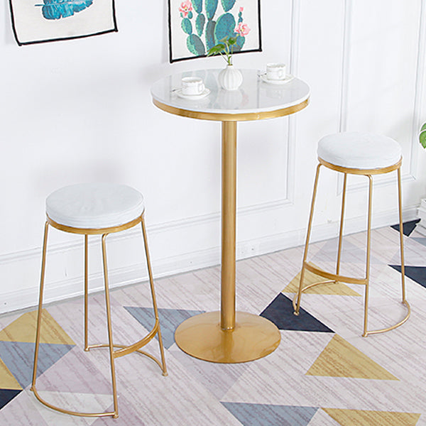 1/2/3 Pieces Contemporary Bar Table and Stools Round Pub Table Set for Dining Room 3 Pieces: 1 Table, 2 White Gold Stools Clearhalo 'Bar Furniture' 'furn' 'furn_home_bar_bar_sets' 'Furniture' 'Home Bars & Bar Sets' 'home_bar_bar_sets' 'Kitchen & Dining Furniture' 6106581