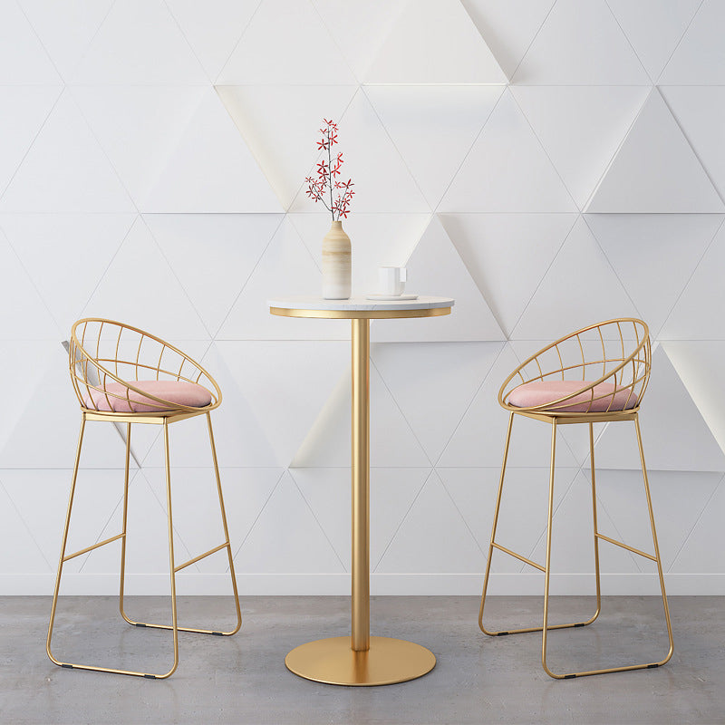 Modern 1/2/3/4 Pieces Metal Bar Table Set Round Bar Table with High Stools for Kitchen 3 Pieces: Table, 2 Pink Stools Clearhalo 'Bar Furniture' 'furn' 'furn_home_bar_bar_sets' 'Furniture' 'Home Bars & Bar Sets' 'home_bar_bar_sets' 'Kitchen & Dining Furniture' 6106670