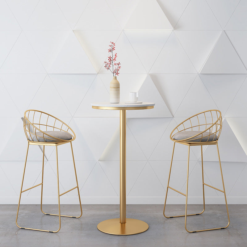 Modern 1/2/3/4 Pieces Metal Bar Table Set Round Bar Table with High Stools for Kitchen 3 Pieces: Table, 2 Gray Stools Clearhalo 'Bar Furniture' 'furn' 'furn_home_bar_bar_sets' 'Furniture' 'Home Bars & Bar Sets' 'home_bar_bar_sets' 'Kitchen & Dining Furniture' 6106674
