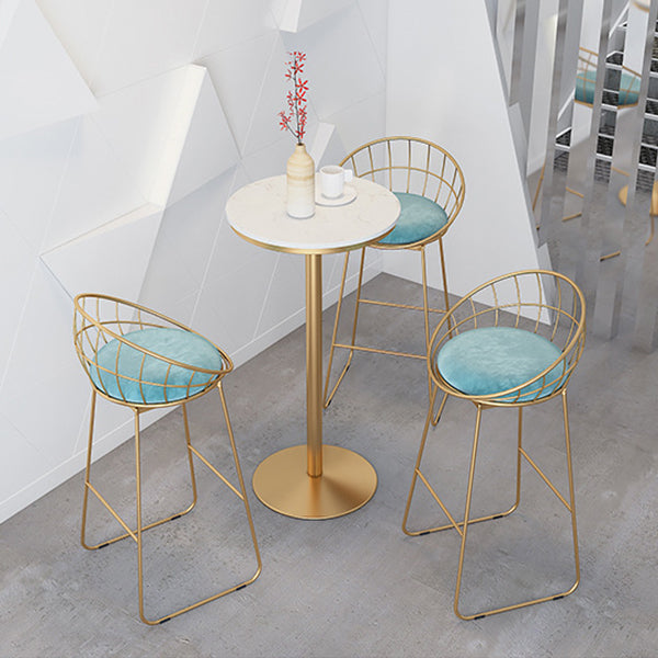 Modern 1/2/3/4 Pieces Metal Bar Table Set Round Bar Table with High Stools for Kitchen 4 Pieces: Table, 3 Blue Stools Clearhalo 'Bar Furniture' 'furn' 'furn_home_bar_bar_sets' 'Furniture' 'Home Bars & Bar Sets' 'home_bar_bar_sets' 'Kitchen & Dining Furniture' 6106682