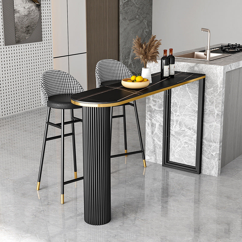 Sintered Stone Bistro Table Set 1/2/3 Pieces Modern Irregular Shape Pub Table Set 3 Pieces: Black Table, 2 Stools Clearhalo 'Bar Furniture' 'furn' 'furn_home_bar_bar_sets' 'Furniture' 'Home Bars & Bar Sets' 'home_bar_bar_sets' 'Kitchen & Dining Furniture' 6106773