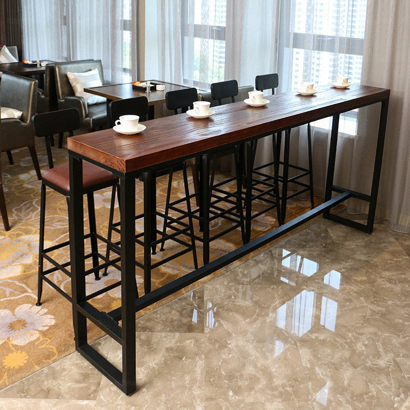 1/6/11 Pieces Pine Wood Top Bar Set with Metal Frame Industrial Rectangle Pub Set 6 Pieces: Table, 5 Brown Stools Clearhalo 'Bar Furniture' 'furn' 'furn_home_bar_bar_sets' 'Furniture' 'Home Bars & Bar Sets' 'home_bar_bar_sets' 'Kitchen & Dining Furniture' 6106852